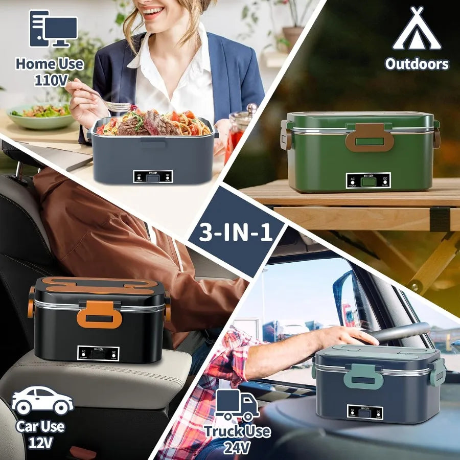 Abay Electric Heated Lunch Box 3-in-1 2-Pack Portable Dual Layer