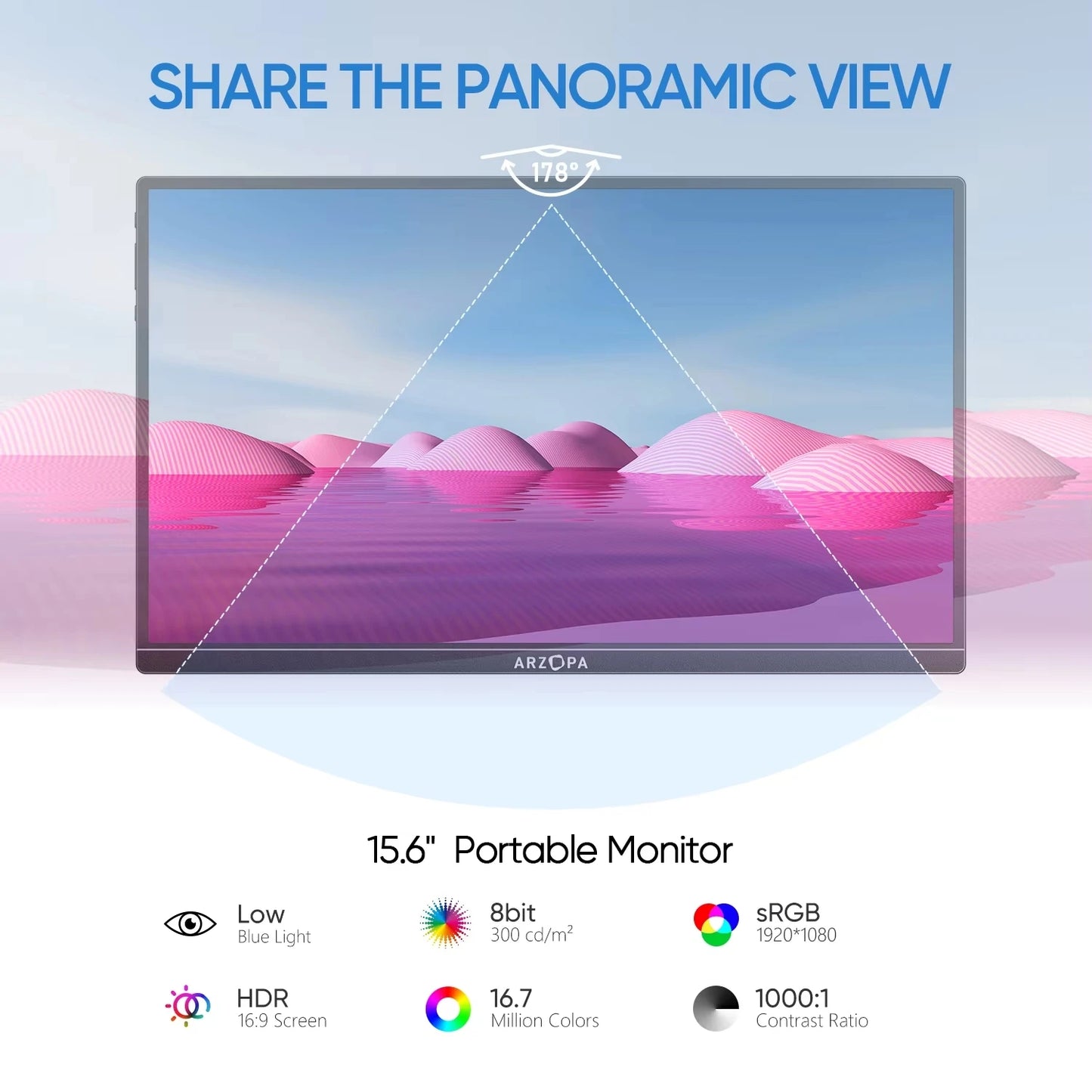 Arzopa Portable Monitor 1080P IPS USB C HDMI Second Screen