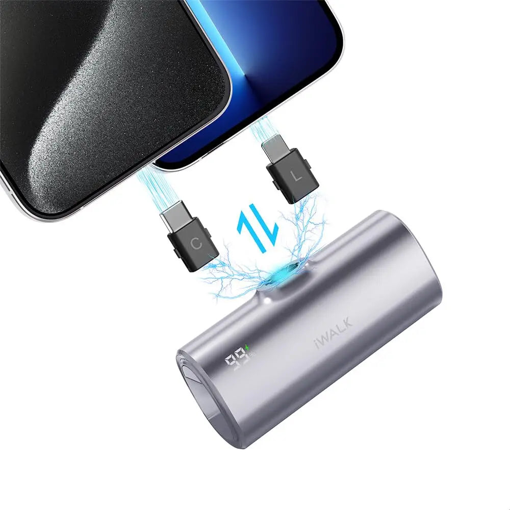 iWALK 5000mAh Mini Power Bank - Lipstick - Sized, 2 - in - 1 for Lightning & USB - C
