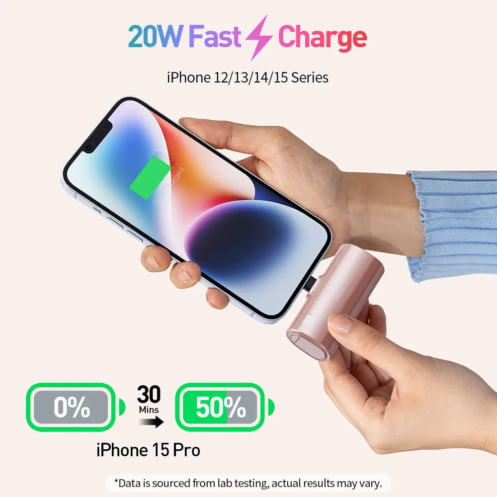 iWALK 5000mAh Mini Power Bank - Lipstick - Sized, 2 - in - 1 for Lightning & USB - C