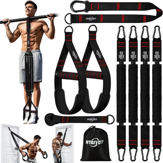 Heavy Duty Pull Up Assist Bands With Handles Four Resistance Bands Set