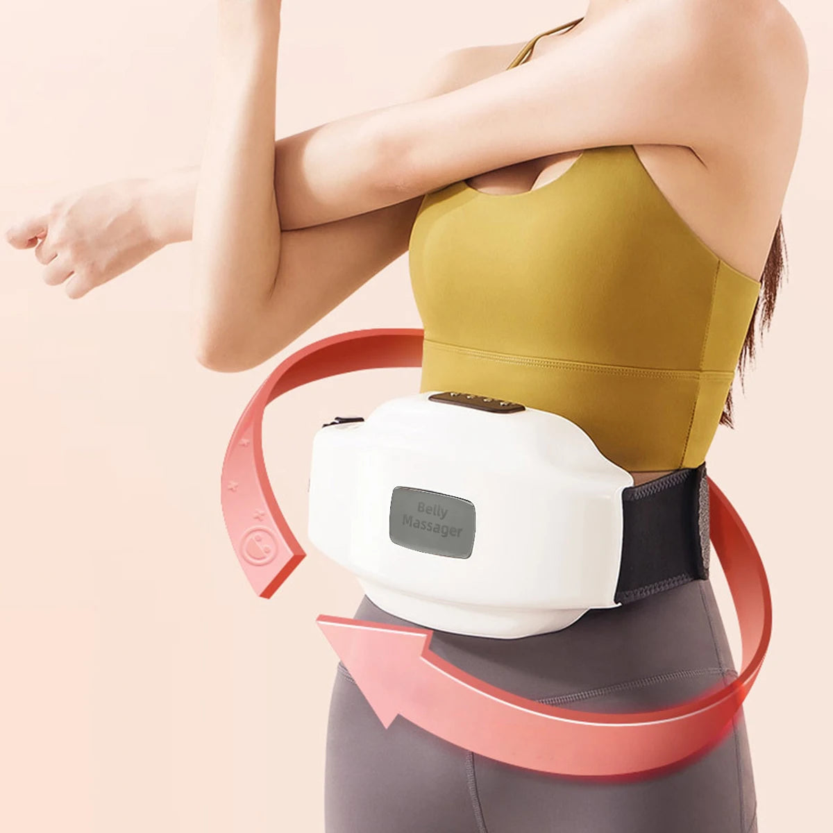 Waist massager, electric abdominal massager, tummy massager, hot compress and tummy massage device, rechargeable and portable