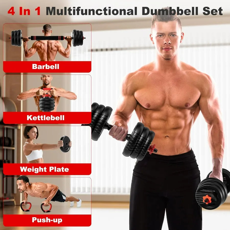 Adjustable Dumbbell Set 4 In 1 Barbell Kettlebell Connector
