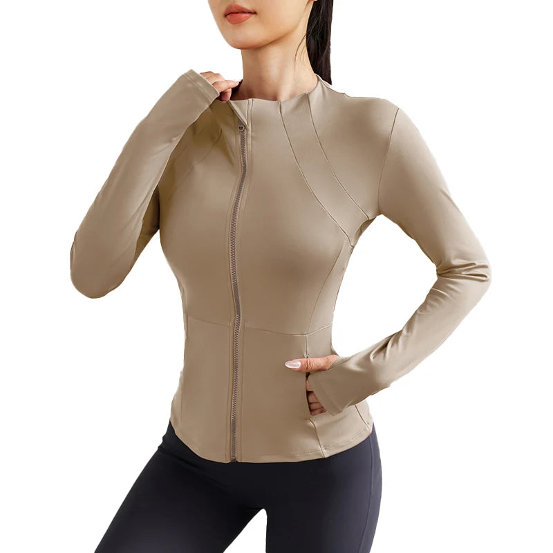Women's Athletic Yoga Jacket Lightweight Zipper Sports Jacket for Fall/Winter Versatile Women's Outerwear with Pockets and Thumb