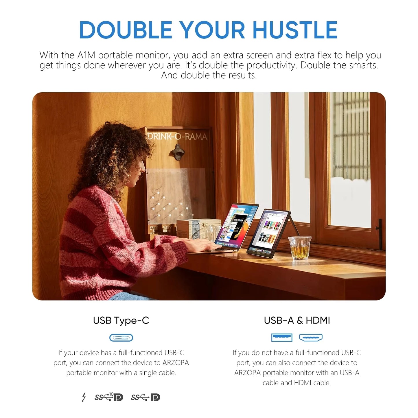Arzopa Portable Monitor 1080P IPS USB C HDMI Second Screen
