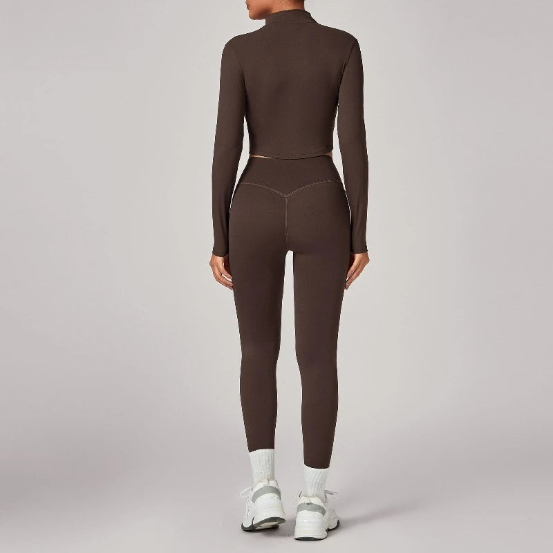 Women's Gym Workout Zipper Long Sleeved Jacket Yoga Sets Windproof Slim Fit Warm Sports Running Three-Piece Set Coat+bra+pants