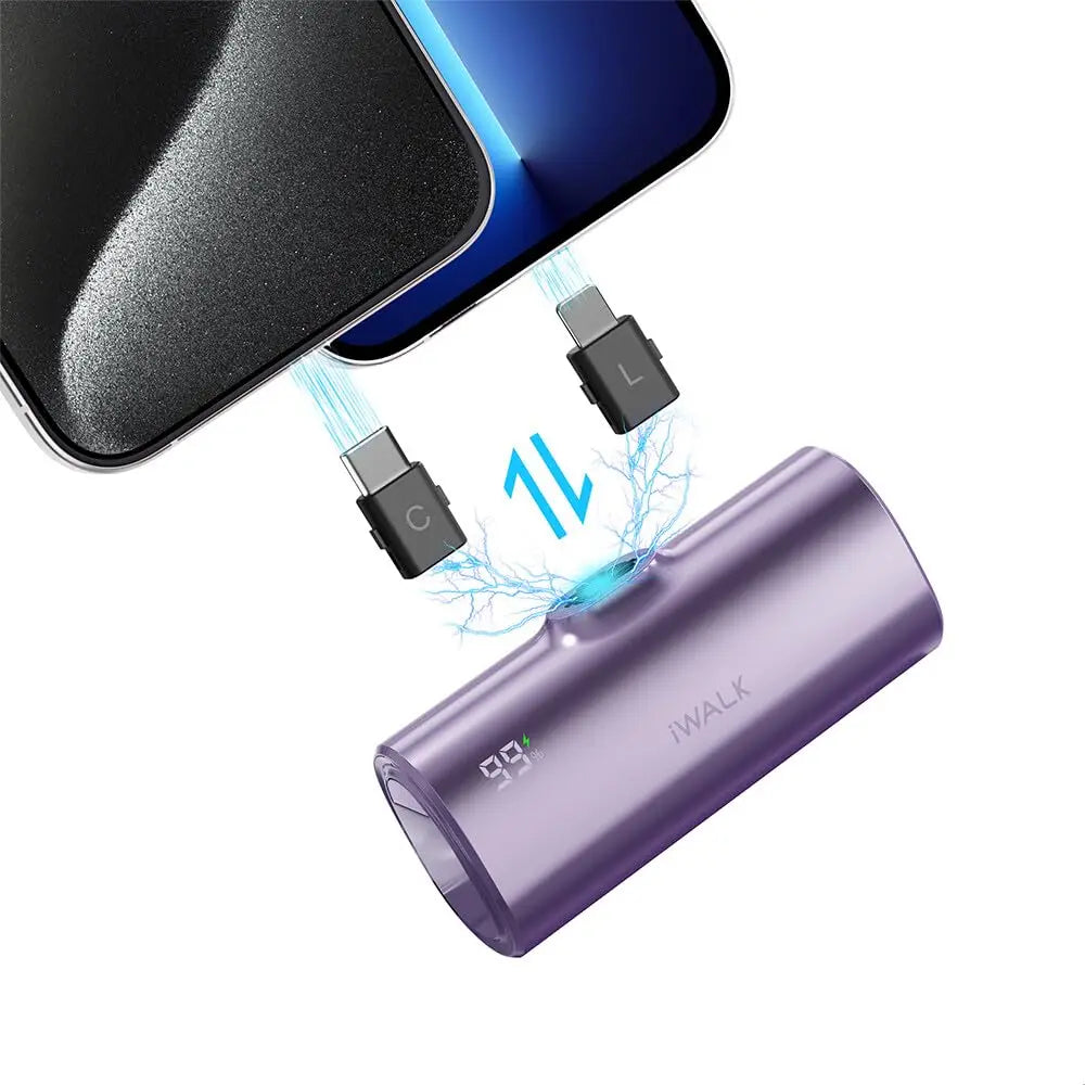 iWALK 5000mAh Mini Power Bank - Lipstick - Sized, 2 - in - 1 for Lightning & USB - C