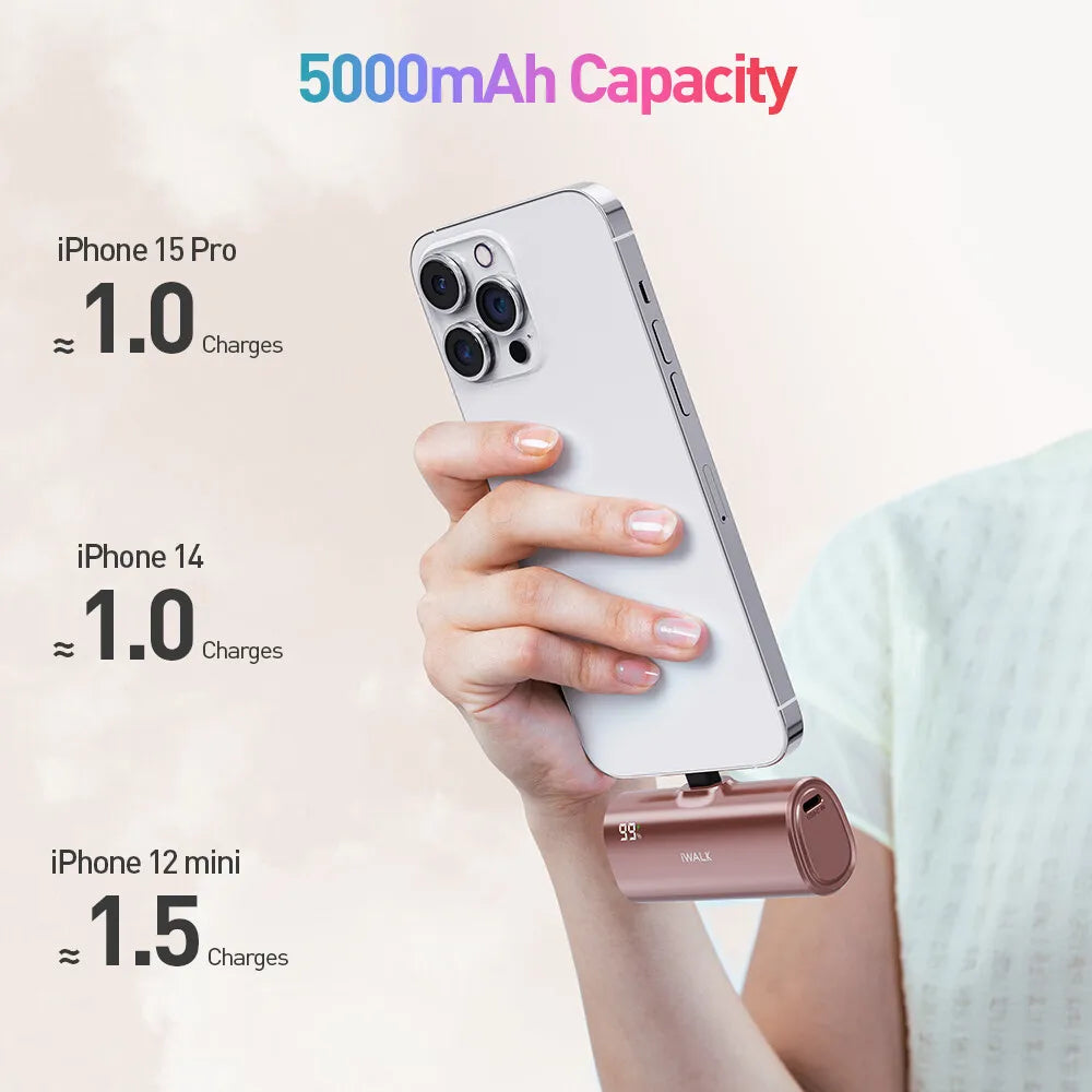 iWALK 5000mAh Mini Power Bank - Lipstick - Sized, 2 - in - 1 for Lightning & USB - C