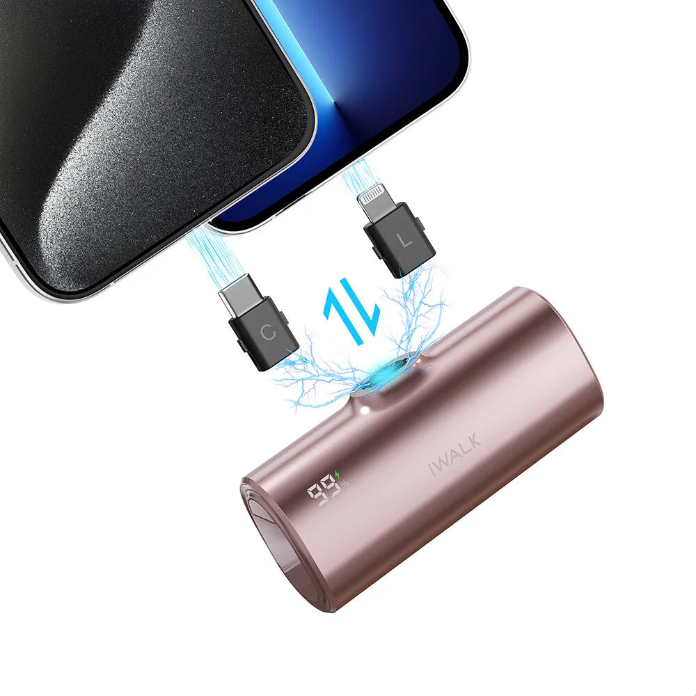 iWALK 5000mAh Mini Power Bank - Lipstick - Sized, 2 - in - 1 for Lightning & USB - C