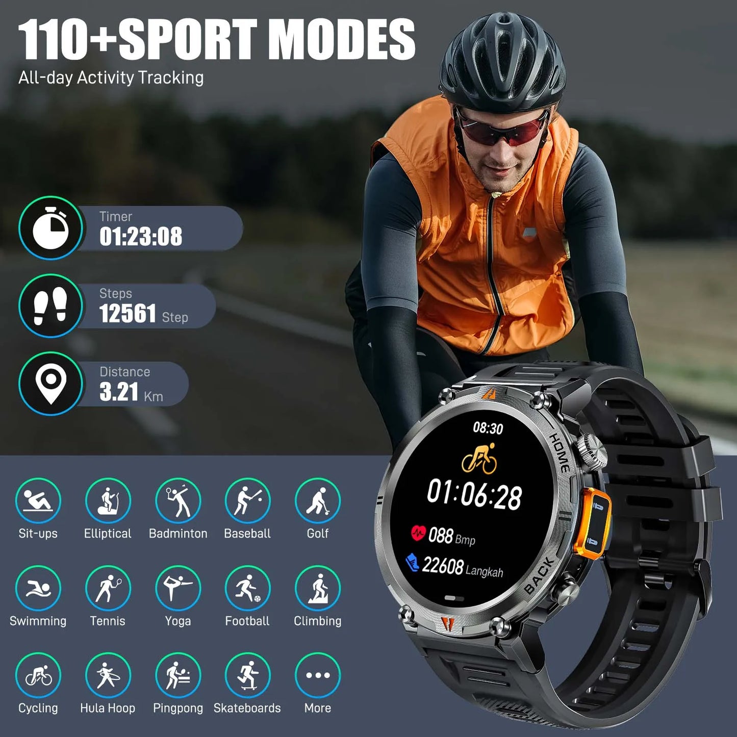 EIGIIS KE3 Bluetooth Smartwatch For Men With Heart Rate