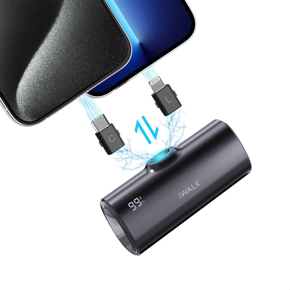 iWALK 5000mAh Mini Power Bank - Lipstick - Sized, 2 - in - 1 for Lightning & USB - C