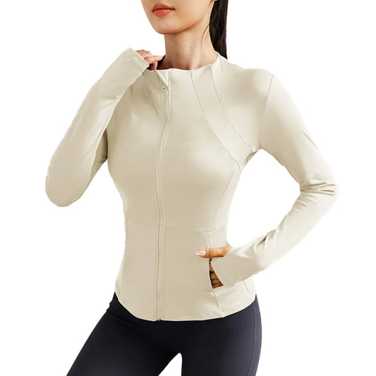 Women's Athletic Yoga Jacket Lightweight Zipper Sports Jacket for Fall/Winter Versatile Women's Outerwear with Pockets and Thumb