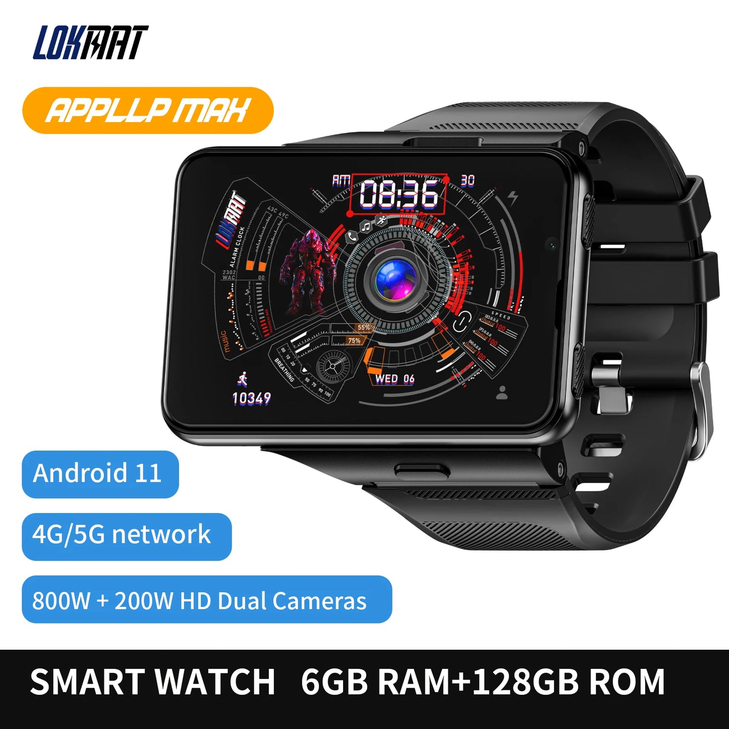 LOKMAT Android 4G Smartwatch With Detachable Strap And Dual Camera