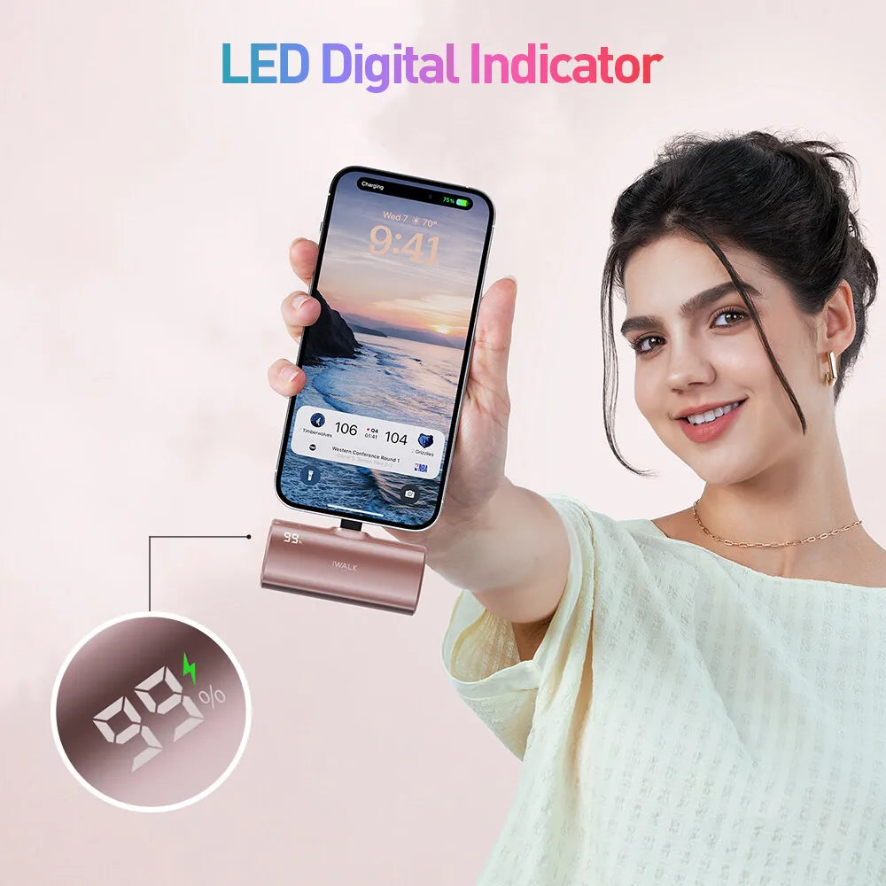 iWALK 5000mAh Mini Power Bank - Lipstick - Sized, 2 - in - 1 for Lightning & USB - C