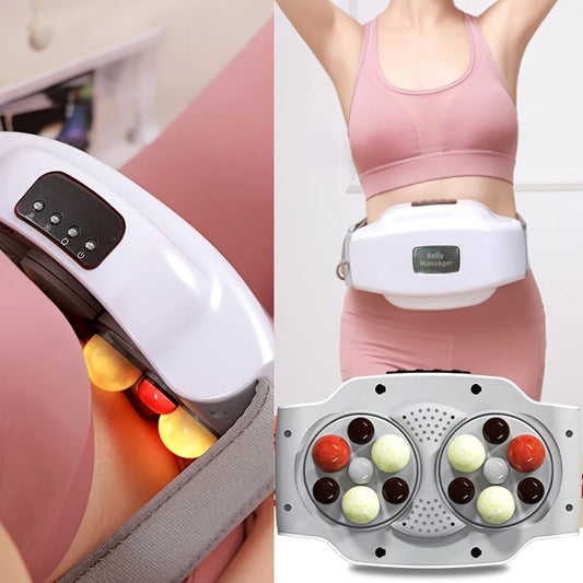 Waist massager, electric abdominal massager, tummy massager, hot compress and tummy massage device, rechargeable and portable