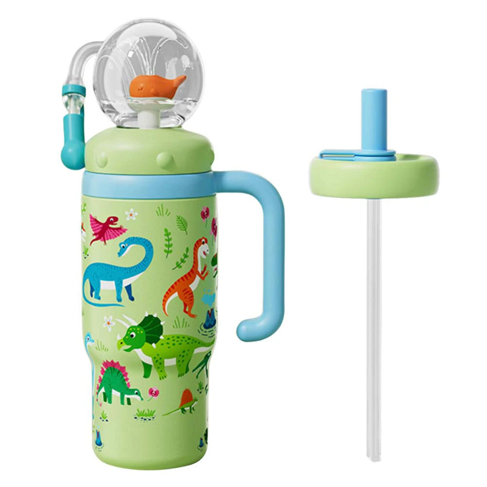 24oz Stainless Steel Whale Fountain Tumbler with Handle Whale Water Cups for Kids Teens and Adults