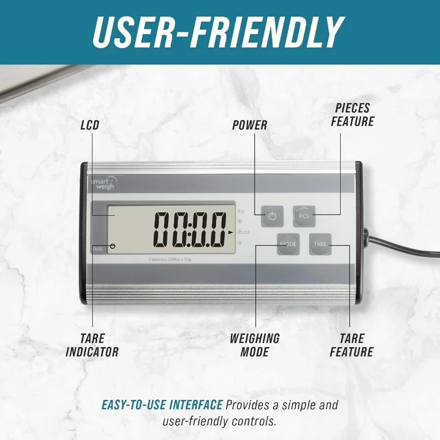 Smart Weigh 440lbs x 6 oz. Digital Heavy Duty Shipping and Postal Scale with Durable Stainless Steel Large Platform for Efficie