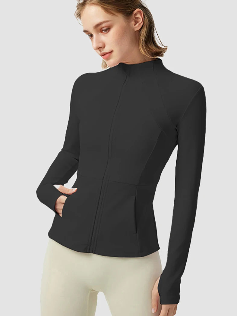 Women's Athletic Yoga Jacket Lightweight Zipper Sports Jacket for Fall/Winter Versatile Women's Outerwear with Pockets and Thumb