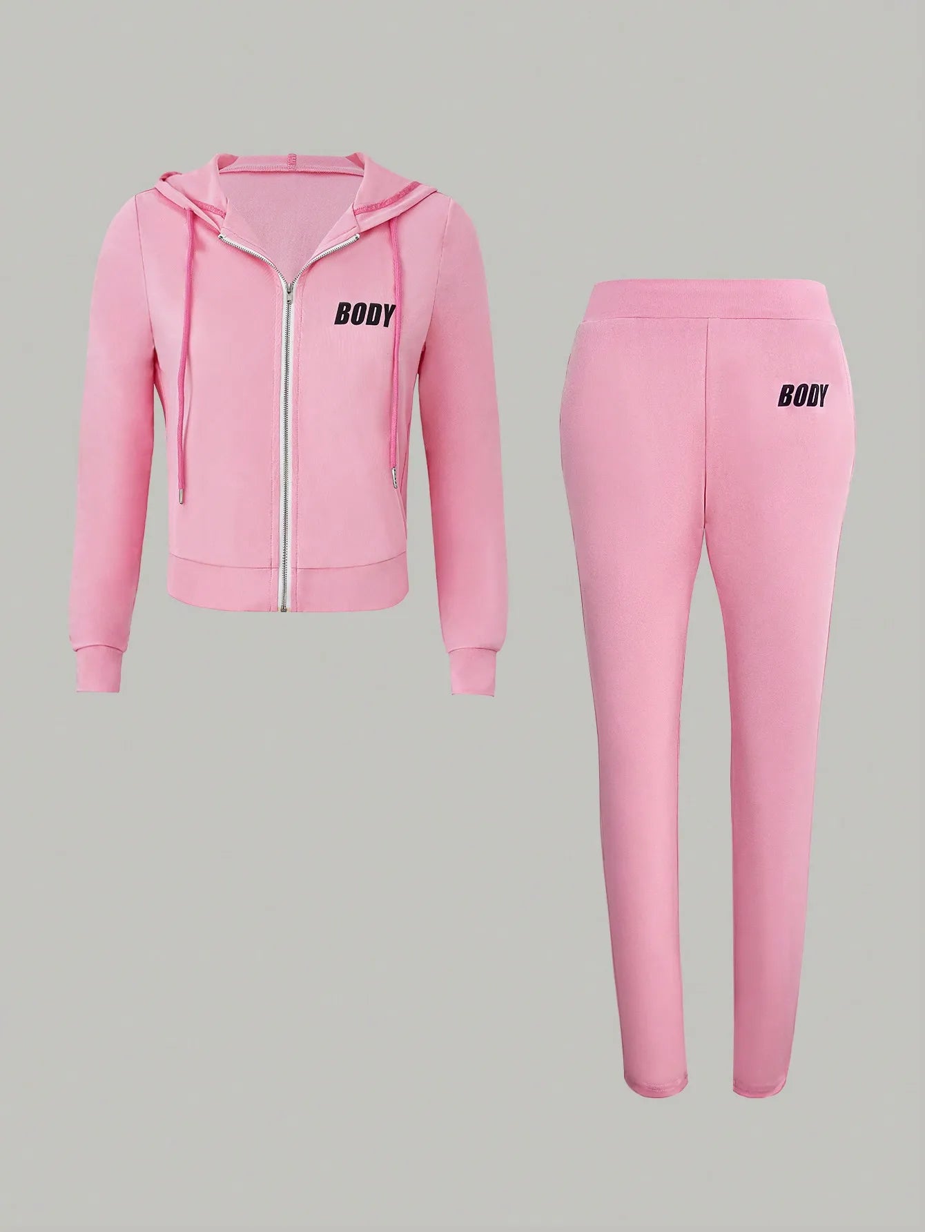 Pink Zipper Hoodie and Sweatpants Set for Women Letter Printed Jogger