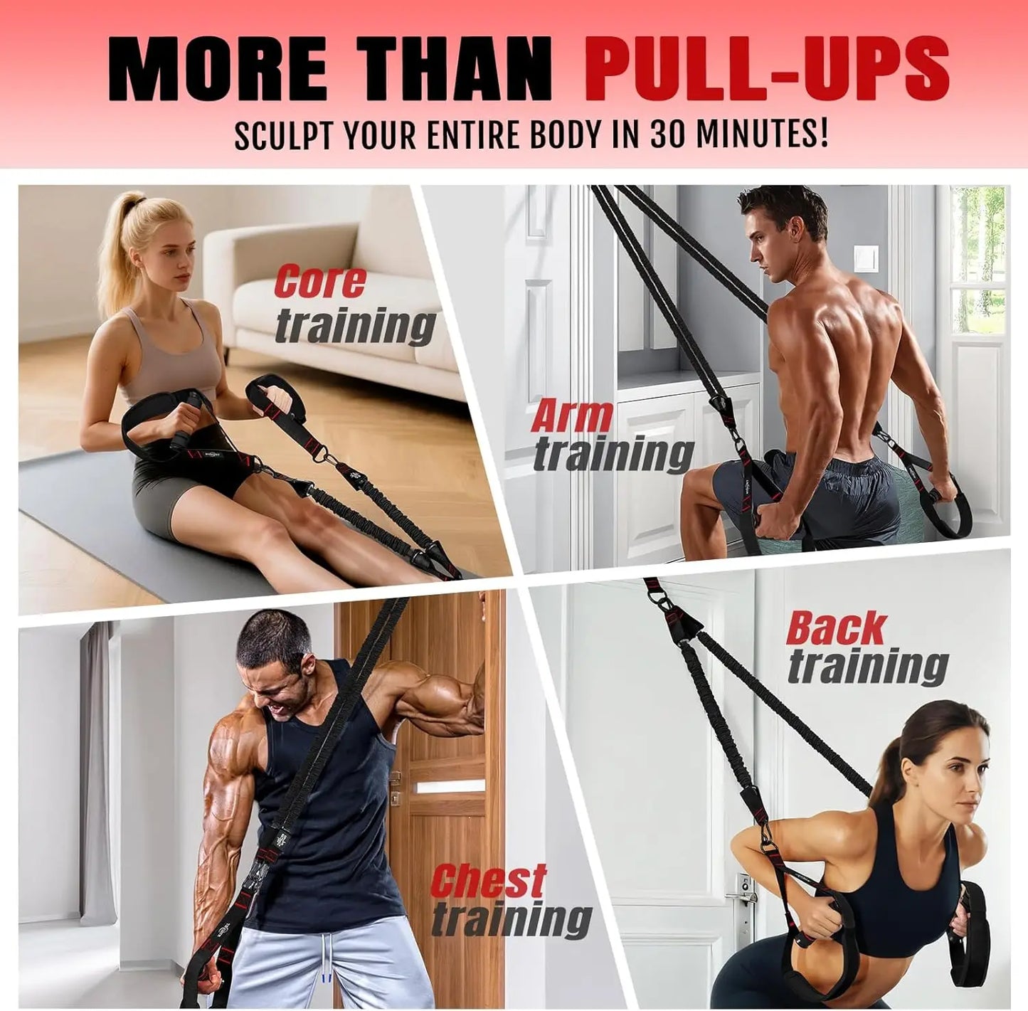 Heavy Duty Pull Up Assist Bands With Handles Four Resistance Bands Set