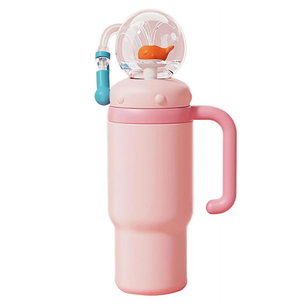 24oz Stainless Steel Whale Fountain Tumbler with Handle Whale Water Cups for Kids Teens and Adults