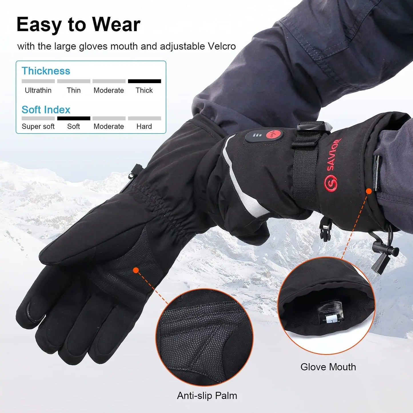 Snow Deer Winter Heated Gloves Unisex Waterproof Touchscreen Rechargeable