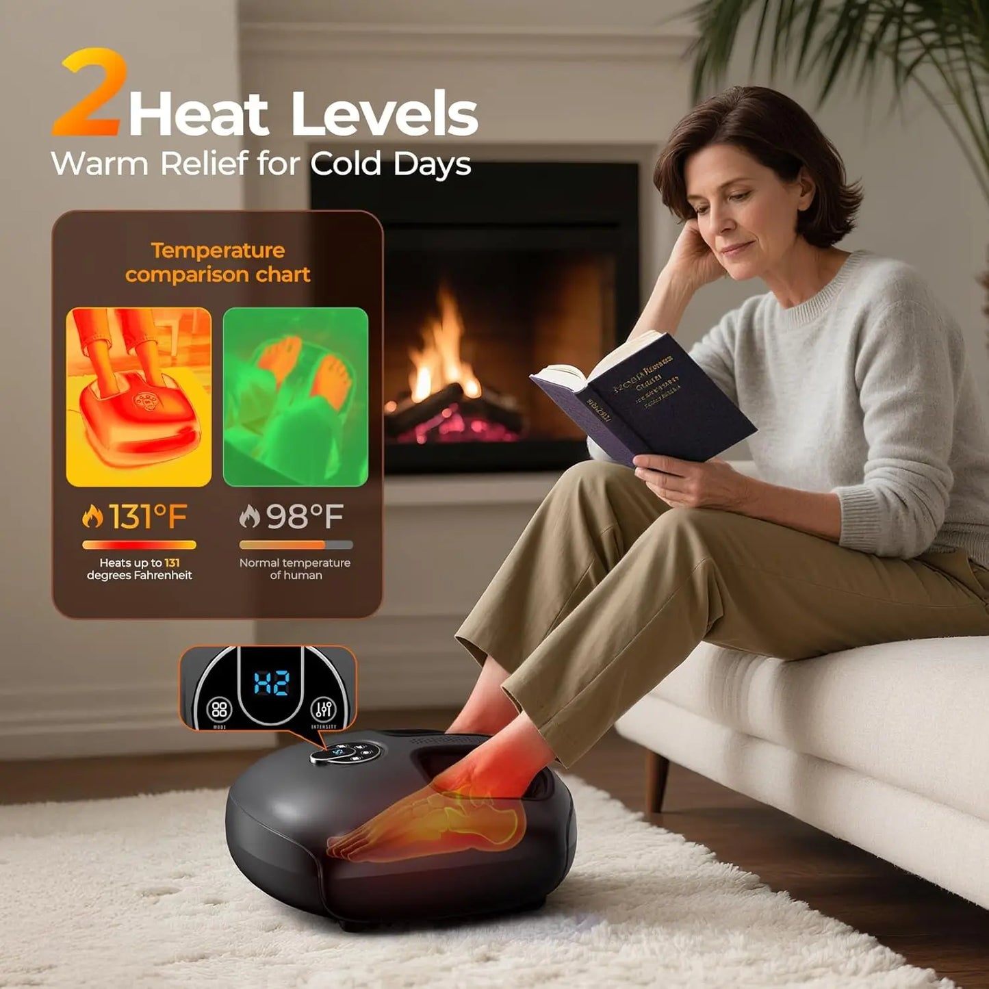 Shiatsu Foot Massager Electric Vibration Massage Machine with Air Compression 4 Modes 5 Levels Muscle Relax Tired Feet Relief